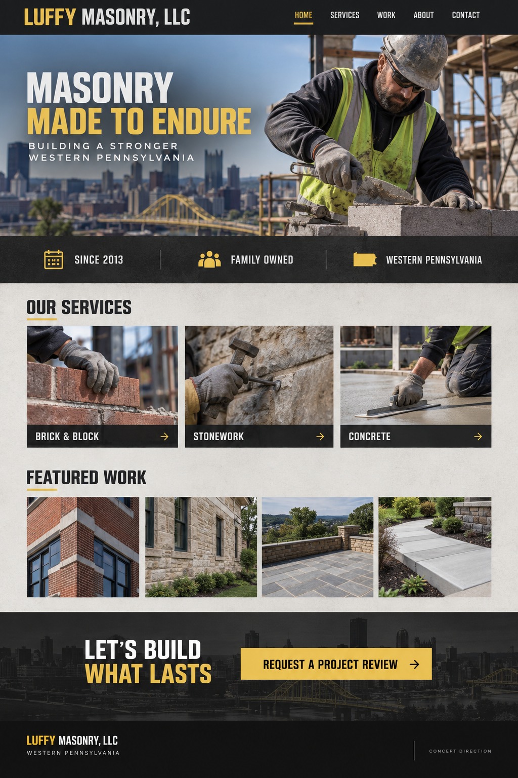 Luffy Masonry Steel City Foundation homepage design concept